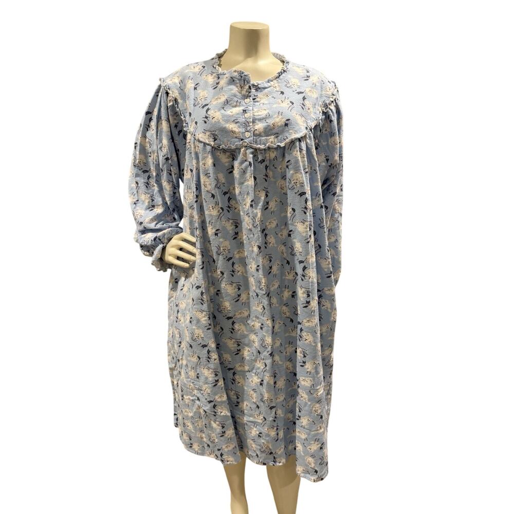 Lanz Of Salzburg Sz Large Flannel Nightgown Cat Lover Print Kitty Sleep Lounge